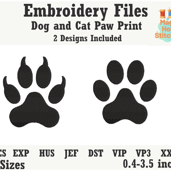 Stickdatei für Hundepfoten, Stickdatei für Katzenpfoten, Hundepfoten pes, Katzenpfoten pes, Tierpfoten, Fußabdruck Stickdatei dst,exp,hus,jef,pes,vip,vp3,xxx