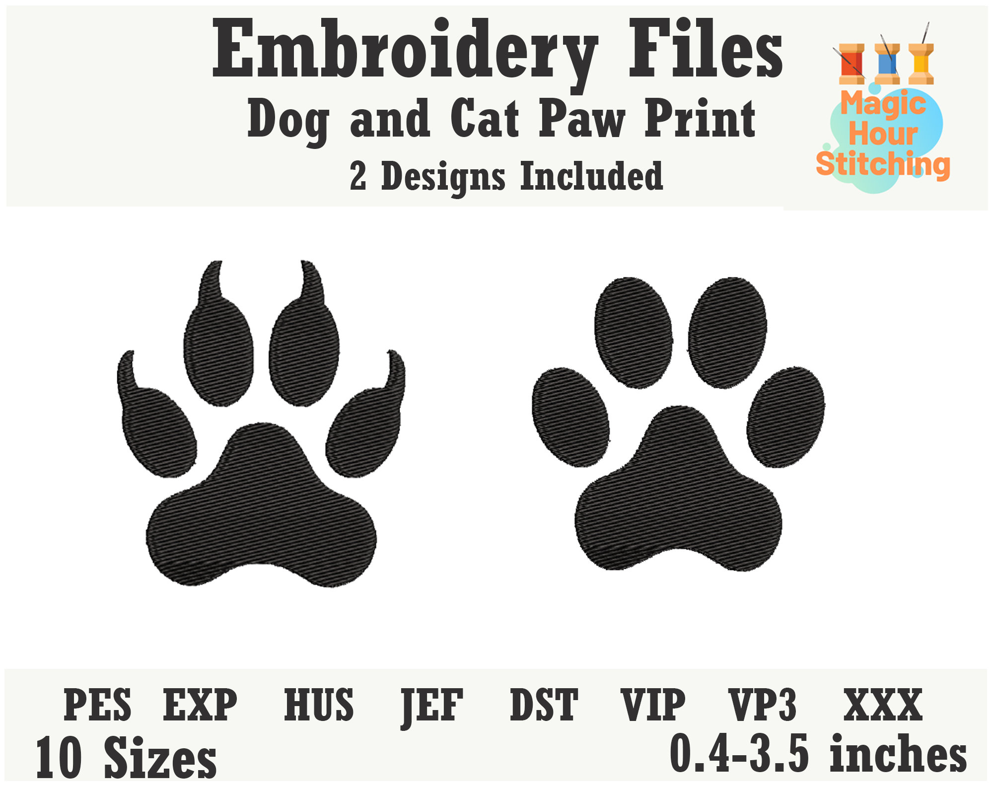 Dog paw embroidery file, cat paw embroidery file, dog paw pes, cat pa…
