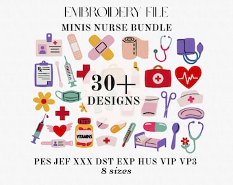 Mini Medical Embroidery Design Bundle, Nurse Embroidery Design,Healthcare Worker Embroidery,Doctor Hospital First Aid stethoscope embroidery