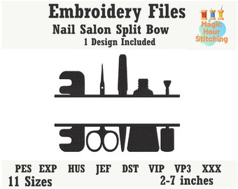 Nail Salon Polish Monogram Split monogram Frame Machine Embroidery Design, Nail Polish Embroidery, Nail Salon dst, exp, hus, jef, pes, vip, vp3, xxx