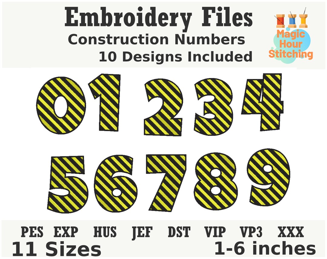 Construction Numbers Bundle Embroidery Files Etsy