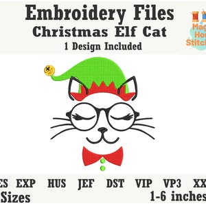 Christmas Elf Cat Face Machine Embroidery File,Christmas Embroidery File,dst,exp,hus,jef,pes,vip,vp3,xxx,Christmas Elf Embroidery Design
