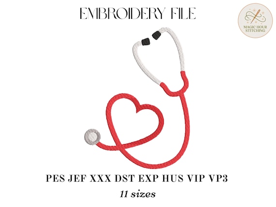 Nurse heart stethoscope embroidery design, RN gift idea, doctor embroidery applique, medical machine embroidery pes, digital download file