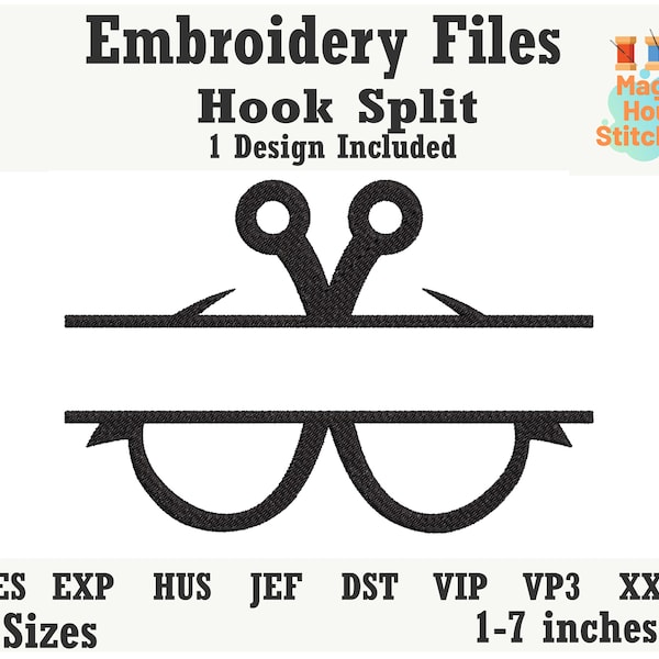 Split Monogram Frame Fishing Hook Machine Embroidery Design,Fish Hook Machine Embroidery,Fishing Rod dst,exp,hus,jef,pes,vip,vp3,xxx