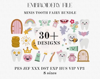 Mini Tooth Fairy Embroidery Designs, Teeth Applique Bundle (Digital Download)