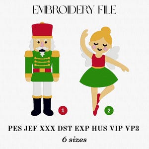 Nutcracker Embroidery Design, Christmas Soldier Machine Embroidery File PES, Holiday ballerina Embroidery Pattern, 6 Sizes, Instant Download