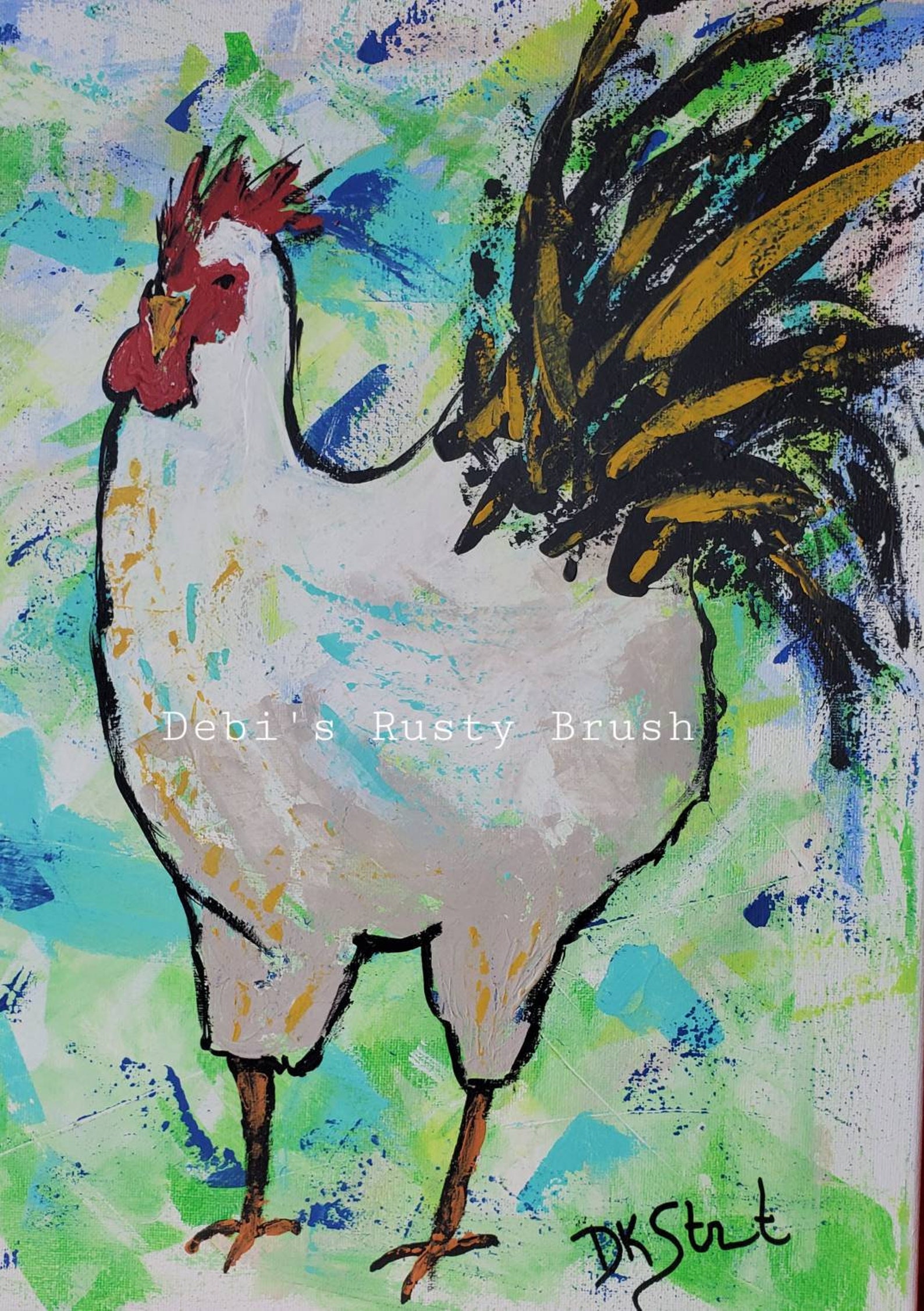 Abstract, Impressionist, Rooster and Hen, Original Art, 16x20. - Etsy