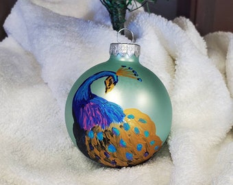 3D Glass Pearlised White Peacock Bauble Christmas Decoration Glitter Tree Disc