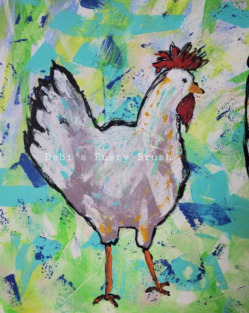 Abstract, Impressionist, Rooster and Hen, Original Art, 16x20. - Etsy