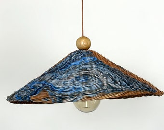 Japanese Suminagashi Painted Wicker Cone Chandelier