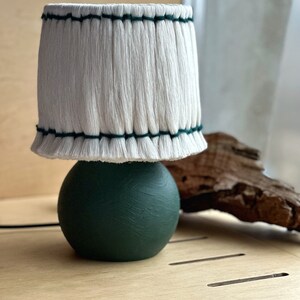 Handcrafted Green Wooden Table Lamp with White Cotton Lampshade Modern Home Decor image 7