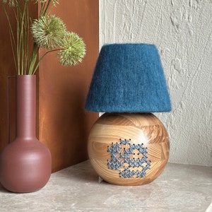 Wooden Table Lamp with Cotton Yarn Wrapped Lampshade Ocean Blue, Handmade table lamp,desk lamp,bedside lamp Ocean