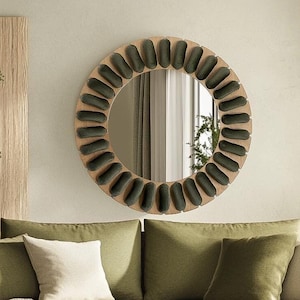 Handmade Round Velvet Frame Wall Mirror: Modern Home Decor