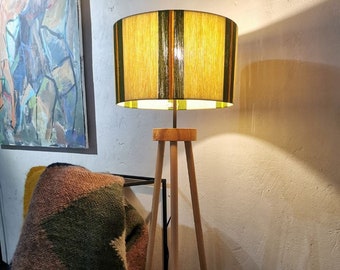 Handmade Tripod Floor lamp, woven yarn lampshade, wooden stand, drum lampshade, different colors lampshades, interior, design, homedecor