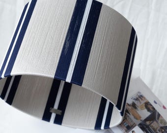Handmade Yarn Wrapped Drum Lampshade: Minimalist Striped Lighting