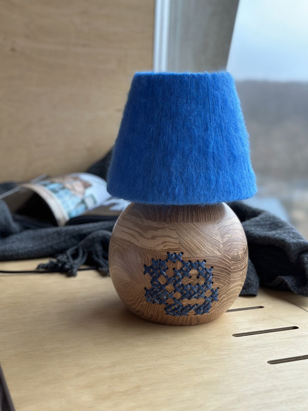 Handmade Table Lamp Cotton Thread Lampshade Wrapped Etsy
