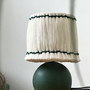 Handcrafted Green Wooden Table Lamp with White Cotton Lampshade Modern Home Decor image 6