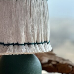 Handcrafted Green Wooden Table Lamp with White Cotton Lampshade Modern Home Decor image 2
