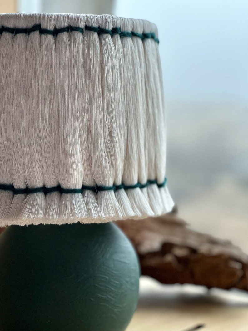 Handcrafted Green Wooden Table Lamp with White Cotton Lampshade Modern Home Decor image 2