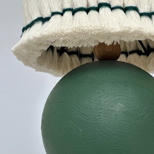 Handcrafted Green Wooden Table Lamp with White Cotton Lampshade Modern Home Decor image 3
