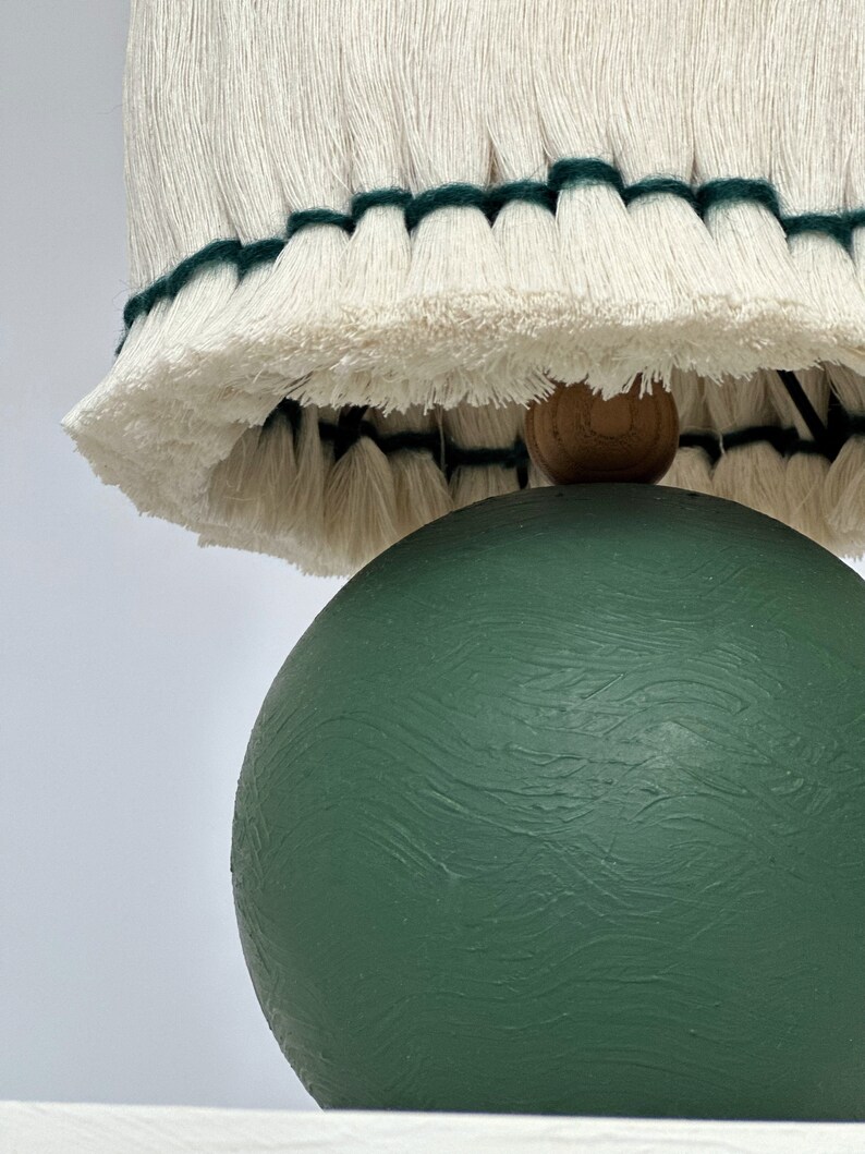 Handcrafted Green Wooden Table Lamp with White Cotton Lampshade Modern Home Decor image 3