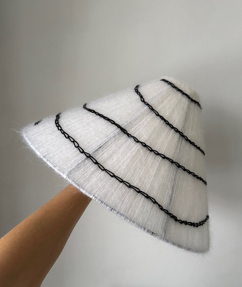 Handmade Fluffy Yarn Lampshade, Cone Shaped Lamp Cover, Embroidered