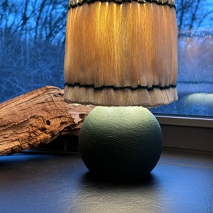 Handcrafted Green Wooden Table Lamp with White Cotton Lampshade Modern Home Decor image 4