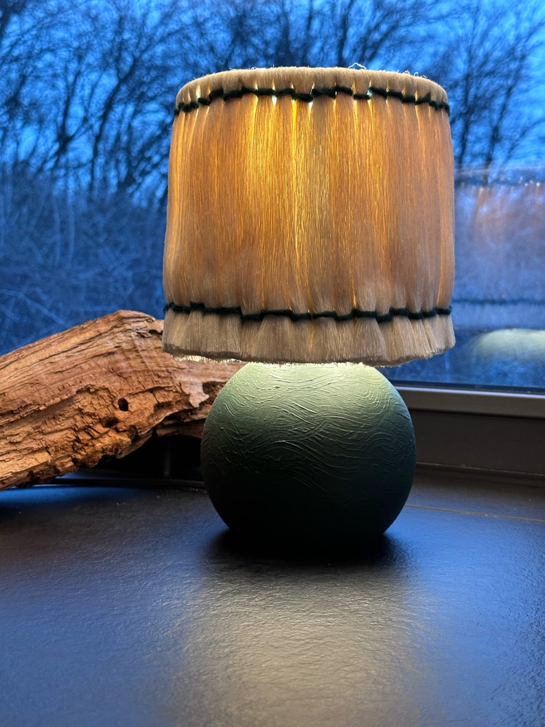 Handcrafted Green Wooden Table Lamp with White Cotton Lampshade Modern Home Decor image 4