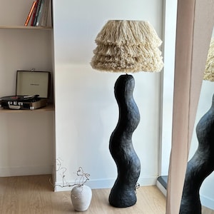 Lampada da terra Sculptural Wave / Paralumi Shadow Fringe e Shadow Wool / Lampada da terra artigianale / Qualità premium / Illuminazione ecologica