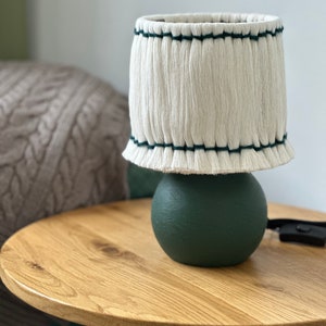 Handcrafted Green Wooden Table Lamp with White Cotton Lampshade Modern Home Decor image 8