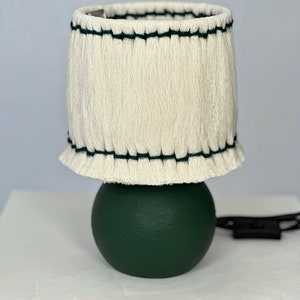 Handcrafted Green Wooden Table Lamp with White Cotton Lampshade Modern Home Decor image 5