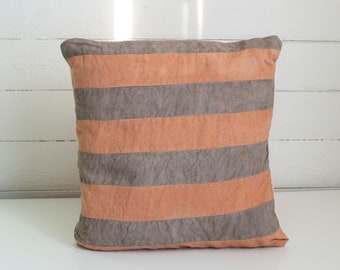 Striped naturally dyed square linen cushion cover