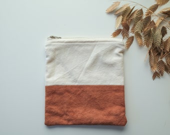 Small up-cycled botanically dyed cotton zipper pouch