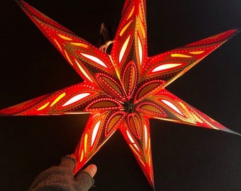 Red Dragon Star Lantern handmade fair trade paper