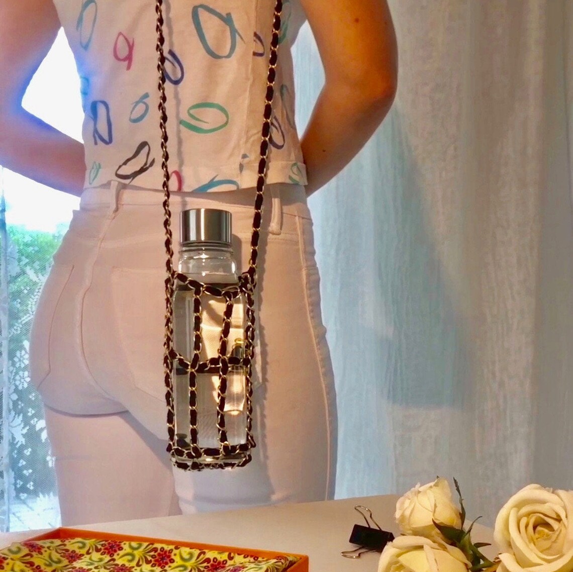 Crochet Chain Water Bottle Holder With Cross Body Sling for Etsy