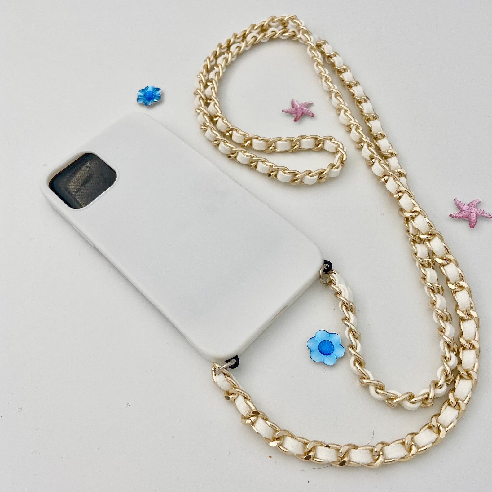 Luxury White iPhone Case with Gold Chain Crossbody Shoulder Etsy