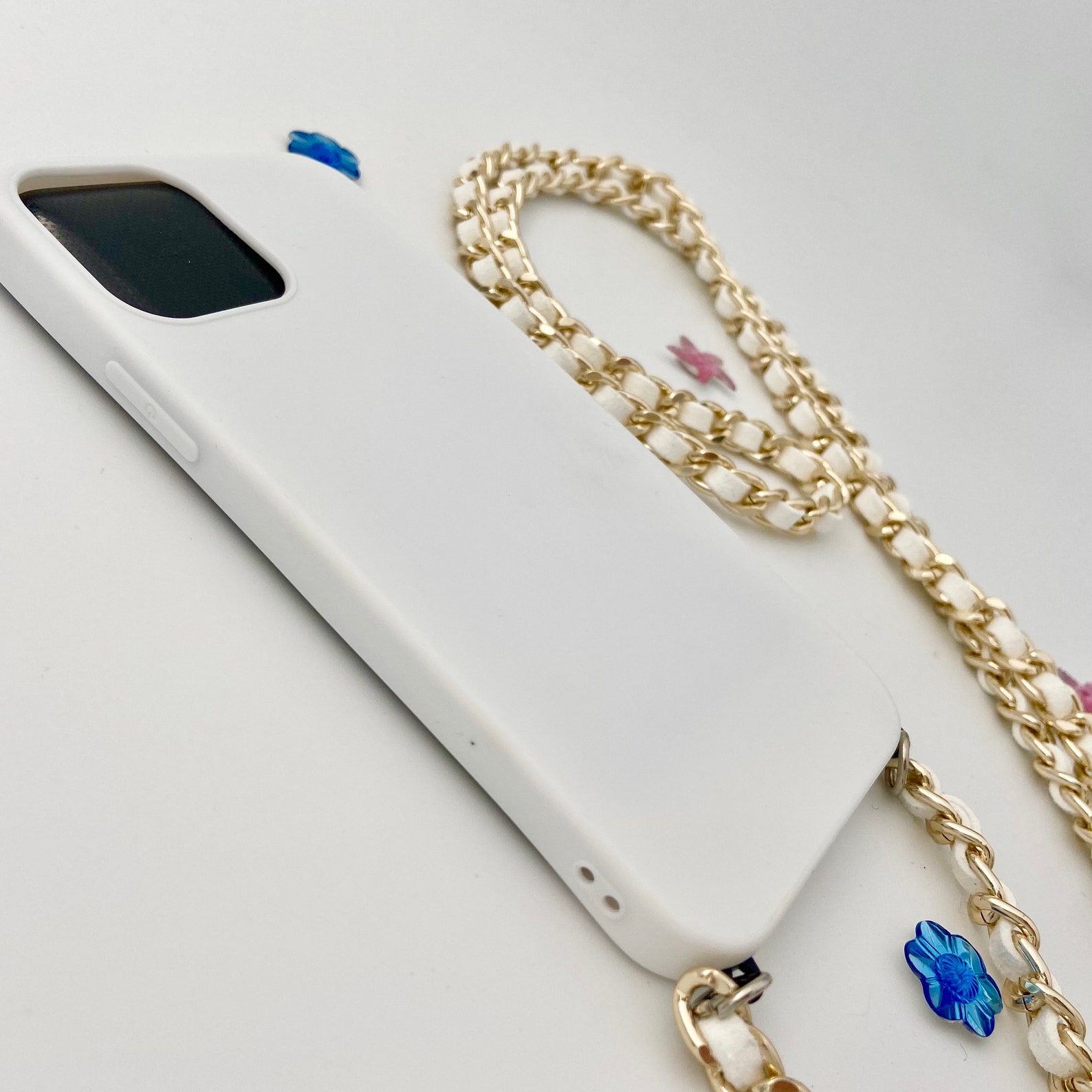Luxury White iPhone Case with Gold Chain Crossbody Shoulder Etsy