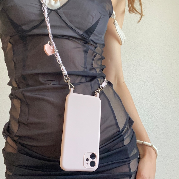 iPhone Sling Fall, Samsung Rosa Crossbody-Handytasche, iPhone Gurt, Handykette Gurt, Schultergurt Handytasche, iPhone Rosa Kette Schlüsselband