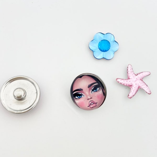 Cute Fashion Girl Glass Cabochon Snap Button For Jacket. Great Decoration For Open Jacket Collar. 18mm Wide - Easy Snap-on Choose your Style