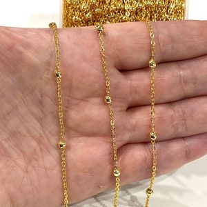 3.3 Foot, 1 Meters Bulk 24Kt Gold Plated Cable Chain With Balls, Gold Plated Soldered Chain