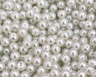 Glass Pearl Beads 6mm 100Gr Pack Approx 350 Beads, White Glass Pearl Beads