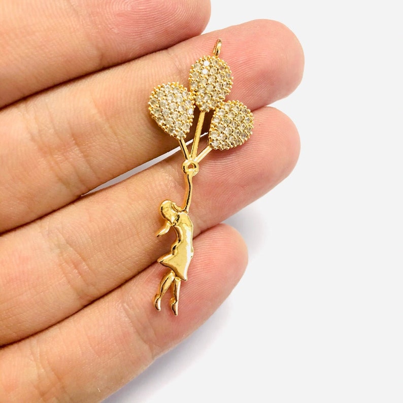 24Kt Gold Plated Brass Girl with Balloons Brass Micro Pave Zirconia Pendant
