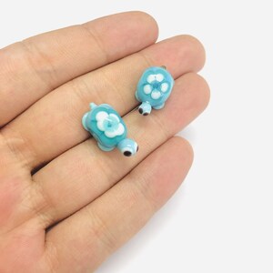 Hand Made Murano Glass Mint Turtle Charms, 2 pcs in a pack