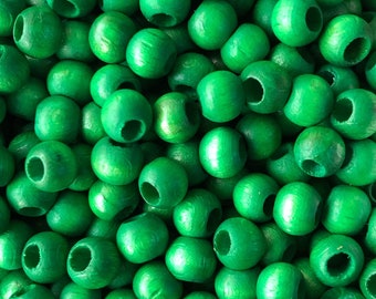 Perles en bois de 8 mm, entretoises en bois - Vert d’herbe, pack 50 Gr