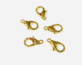 24Kt Fermoirs de homard plaqués or brillant, (14mm x 8mm) 503 Fermoir à griffes de homard en laiton