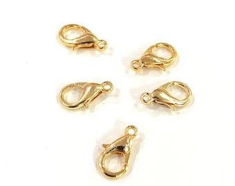 22K Matte Gold Plated Lobster Clasps, (12mm x 7mm) 502 Brass Lobster Claw Clasp,