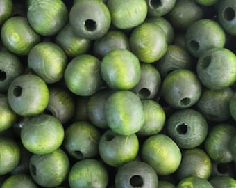 10mm Matte Wooden  Beads, Large Hole Wooden Spacers- Khaki Green Color, 50 Gr pack