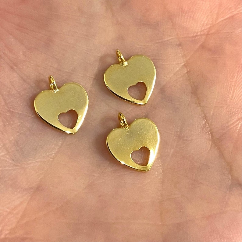 3 pcs in a pack 24Kt Shiny Gold Plated Heart Charms