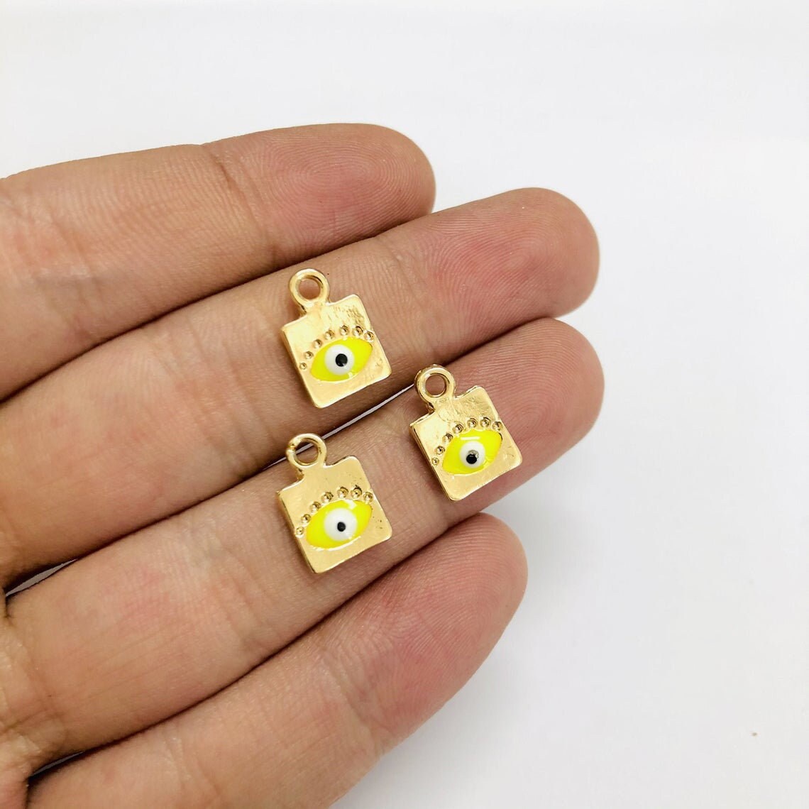 Stiesy - 6 Ciondoli In Ottone Smaltato Con Design Occhio Turco - Per Gioielli Fai Da Te - Placcati Oro 18K