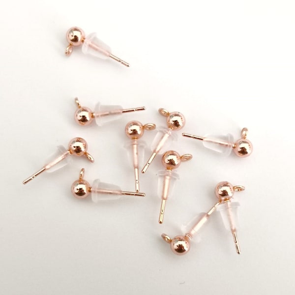 Rose Gold Plated Ball Post Earring, Ball Stud Earring With Silicon, 10 Pcs in a Pack